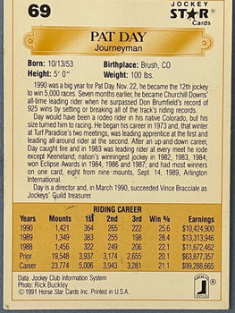 Pat Day Autographed 1991 Horse Star Cards