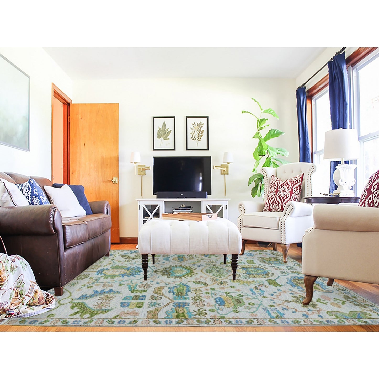 8'1"X10'4" Spring White Colorful Oushak Weave Hand Knotted 100% Wool Rug