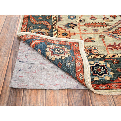 5'X7' Light Green Heris All Over Design Aryana Grade Hand Knotted Wool Rug