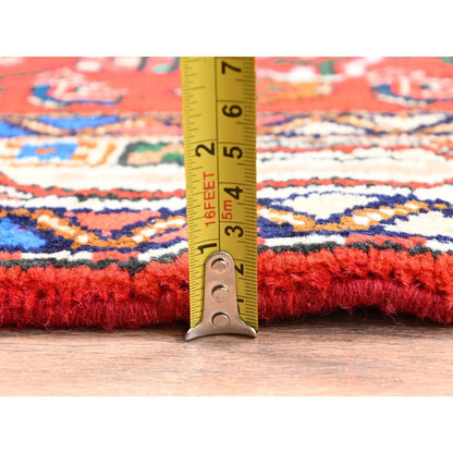 Runner 2'8"x7'2" Red Full Pile New Zoroastrian Khamadan Hand Knotted Wool