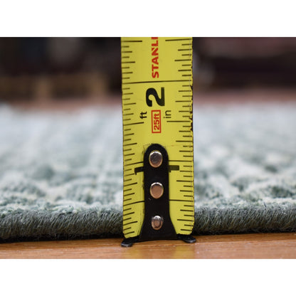 Rug 2'9"x8' Green Modern Hand Knotted Wool and Silk Runner Oriental