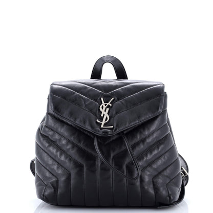Saint Laurent Loulou Backpack Matelasse Chevron Leather Small