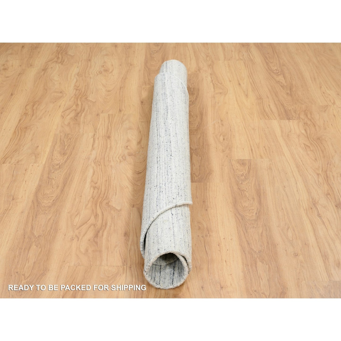 6'X6' Ivory, Wool Hand Loomed, Plain Modern Striped Design, Round Rug