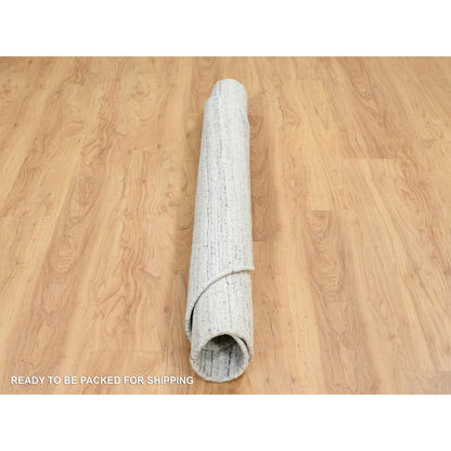 6'X6' Ivory, Wool Hand Loomed, Plain Modern Striped Design, Round Rug