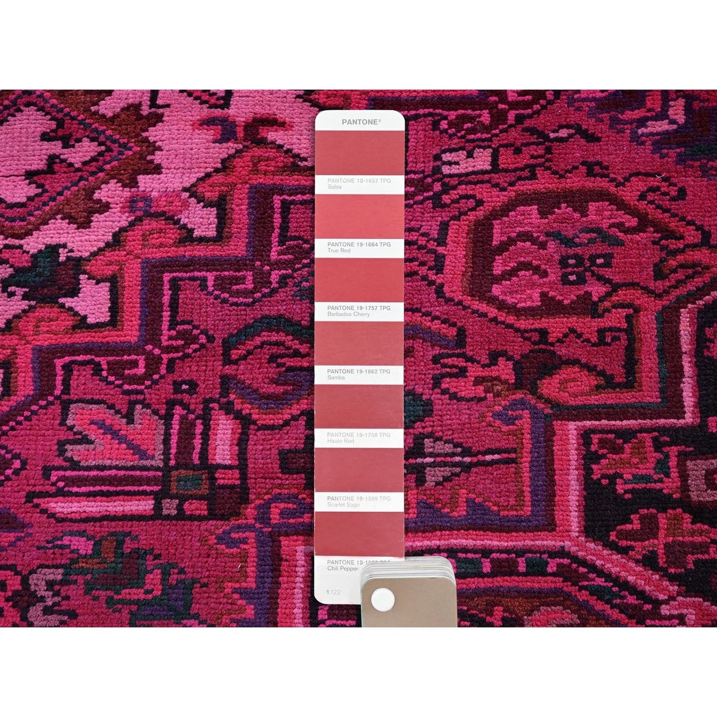 7'X9'5" Red Overdyed Semi Antique Zoroastrian Heris Hand Knotted Wool Rug