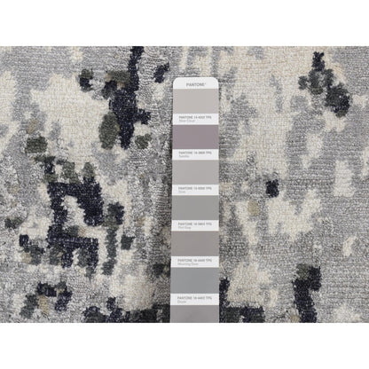 2'7"X6'2" Black Abstract Design Wool And Silk Hand Knotted Runner Rug