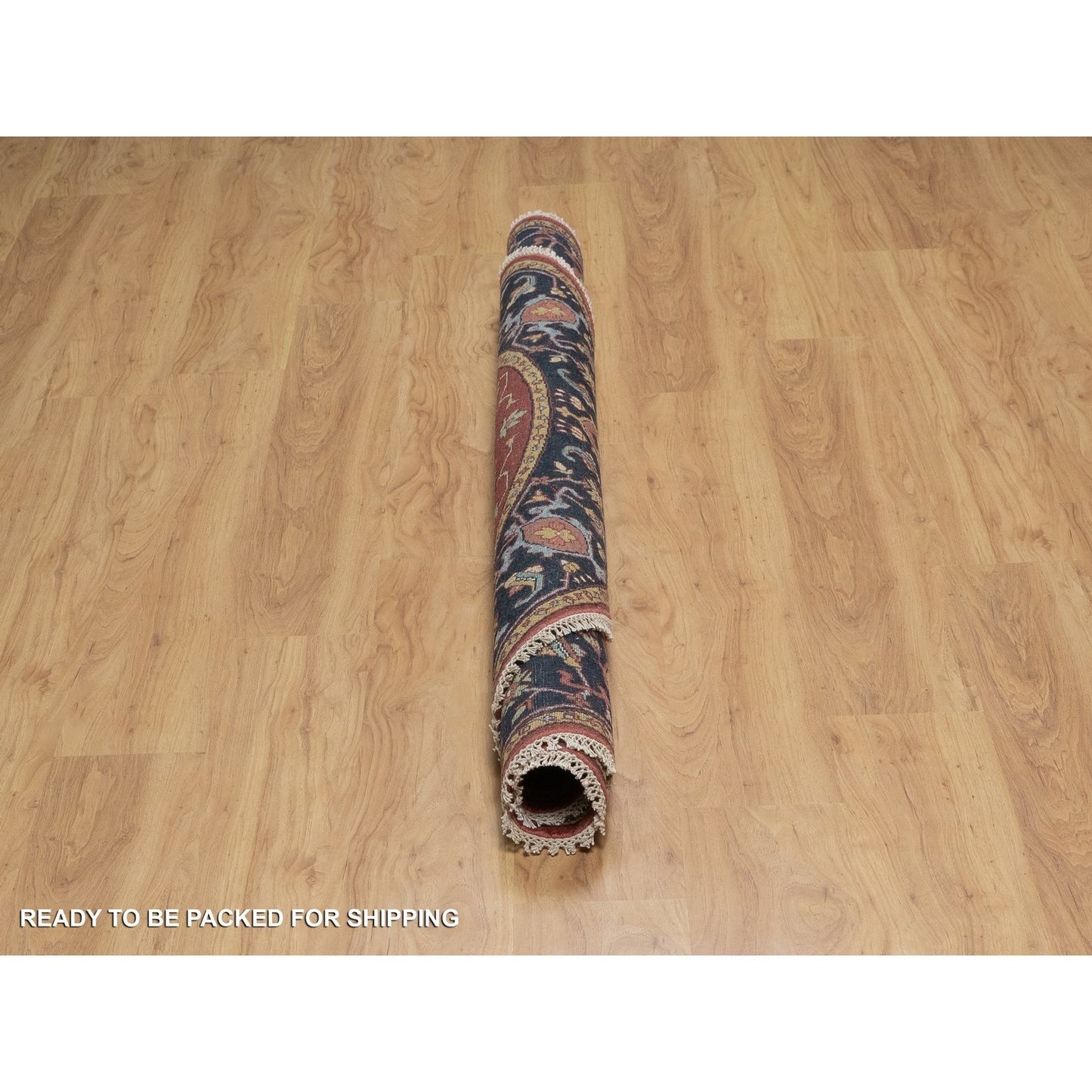 6'2"X6'2" Red Antiqued Heris Re-Creation Hand Knotted Soft Wool Round Rug