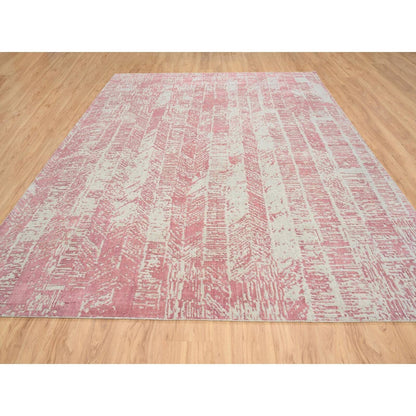 9'X11'10" Pink Jacquard Hand Loomed All Over Design Wool And Silk Rug