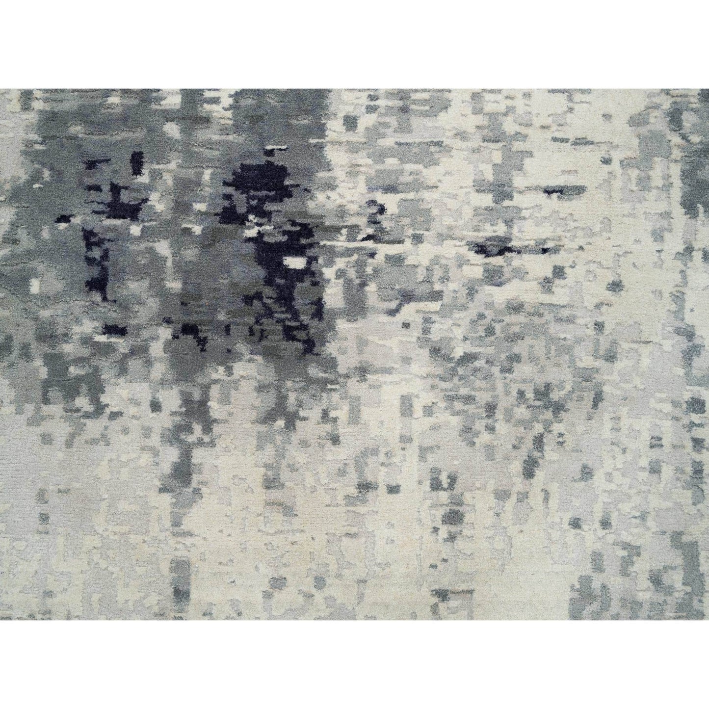 10'1"x14'1" Black Hand Knotted Modern Abstract Design Wool and Silk Rug