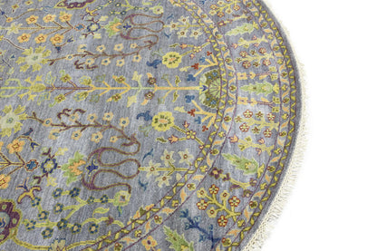 Hand-Knotted Round Oriental Rug Floral Osh Chobi