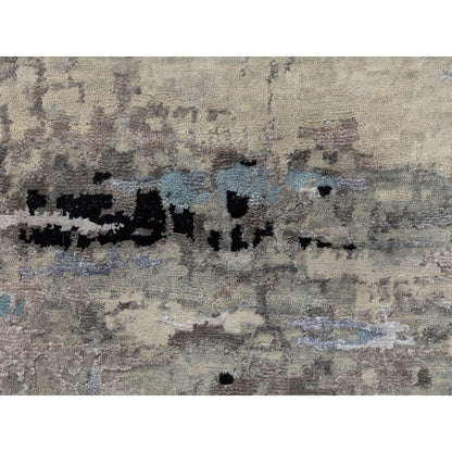 3'X4'10" Abstract Design Silver-Blue Modern Hand Knotted Wool & Silk Rug