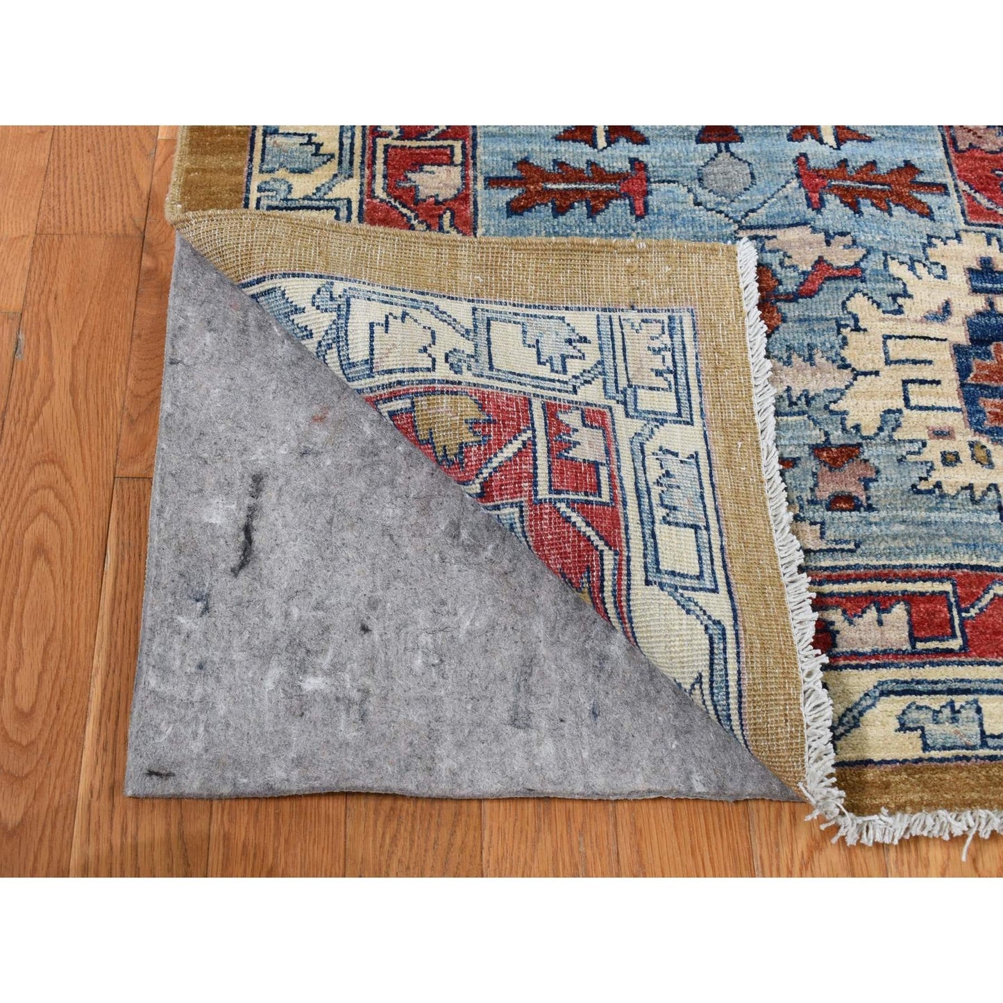 9'10"X13'10" Green Geometric Bookshaish Design Hand Knotted Pure Wool Rug