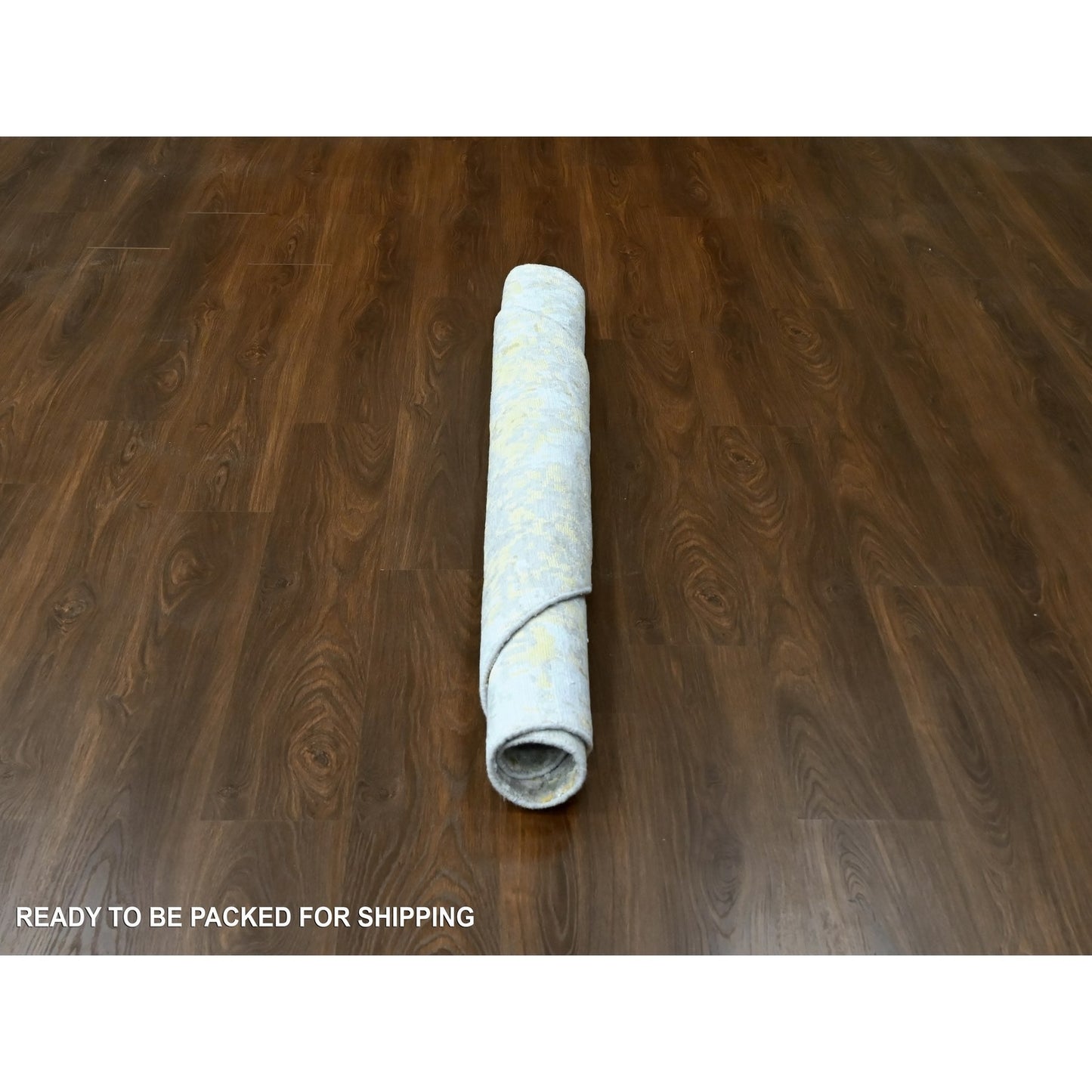 6'X6' Beige-Gold Wool And Silk Abstract Design Hand Knotted Round Rug