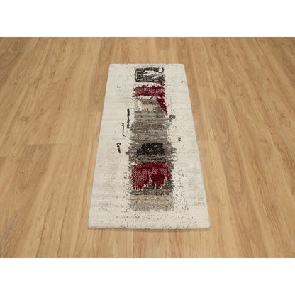 2'4"X4'7" White Lori Buft Gabbeh 100% Wool Hand Knotted Short Runner Rug