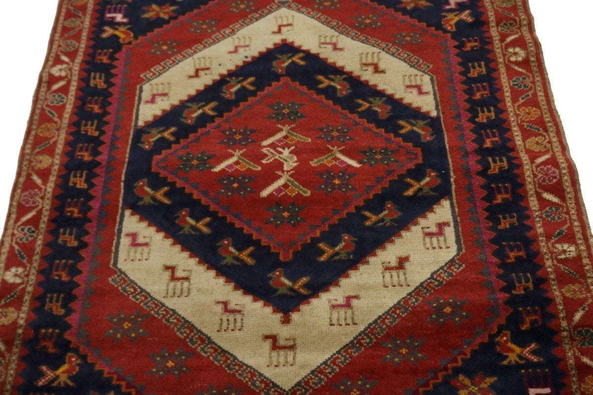 Semi-Antique Handmade Tribal Animal Design Oriental Rug Home Decor Carpet 3X5 ft