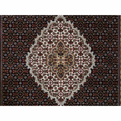 4'2"X20' Hand Knotted Wool And Silk Black Tebraz Mahi Wide Xl Runner Rug