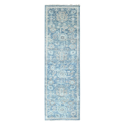 2'6"X8'5" Imperial Blue Oushak Design Hand Knotted Soft Wool Runner Rug