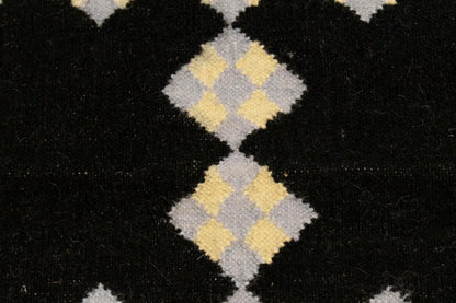 Black floral dhurrie wool rug flat weave reversible oriental carpet