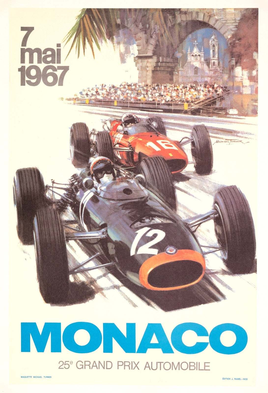 Poster Monaco Grand Prix 1967 Michael Turner Vintage French Automobile Racing