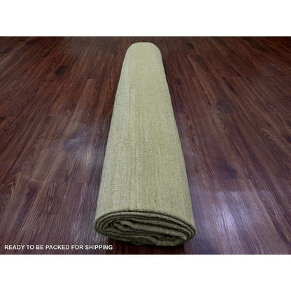 9'1"X12' Swamp Green Solid Design Hand Woven Afghan Hand Spun Wool Rug