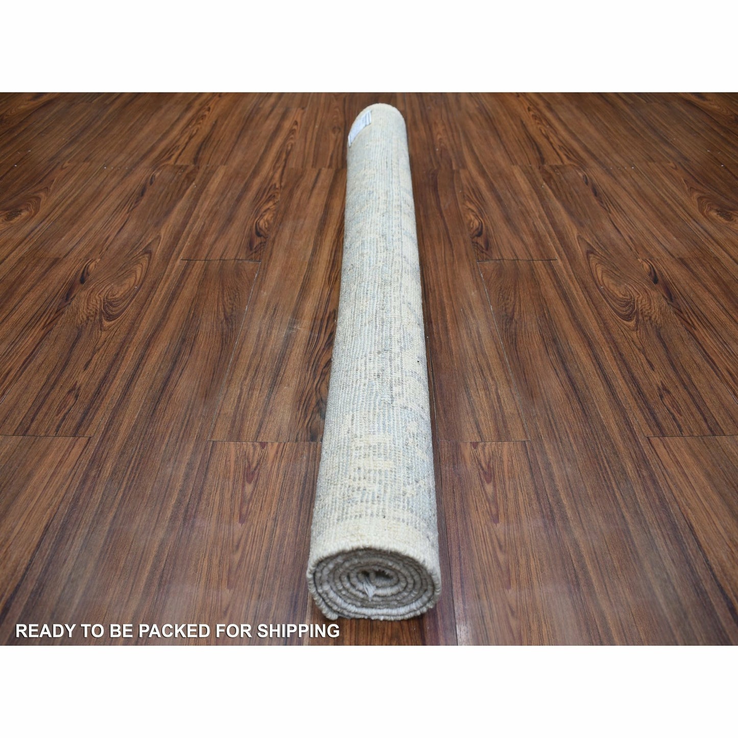 4'1"X6'1" Ivory Angora Oushak Soft Leaf Design Hand Knotted Wool Rug