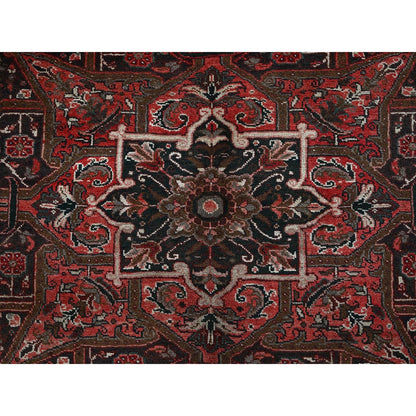 10'X12'3" Red Vintage And Worn Zoroastrian Heris Hand Knotted All Wool Rug