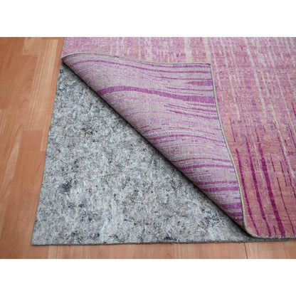 8'1"X10'4" Shades Of Pink Vertical Ombre Design Wool Hand Knotted Rug