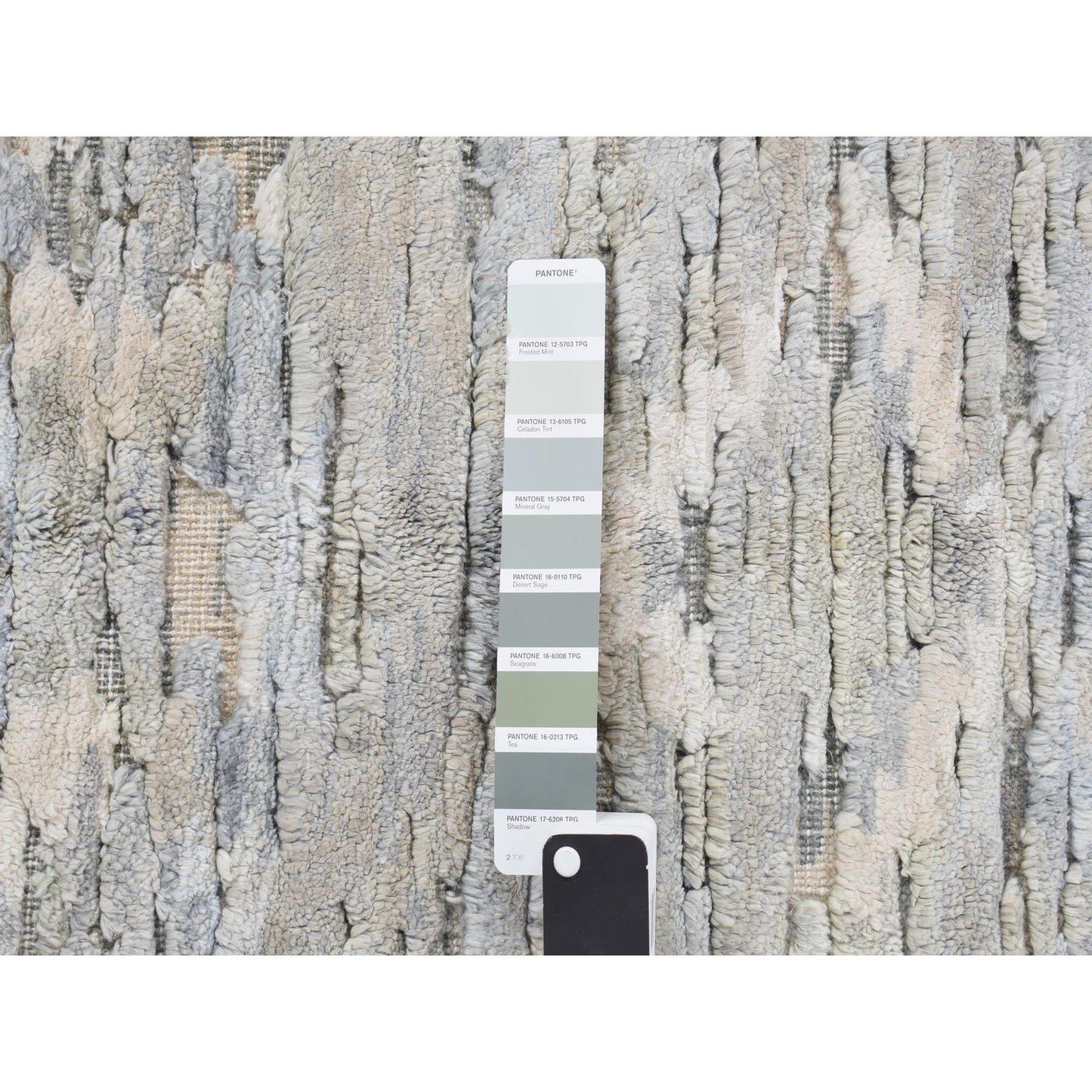 2'X2' Green Pastel Collection Wool And Silk Hand Knotted Sample Rug