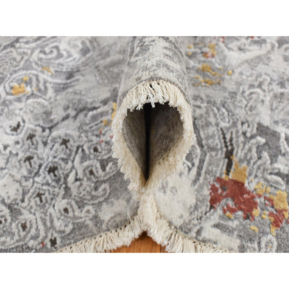 8'9"X11'10" Gray Hand Knotted Modern Broken Design Wool And Silk Rug