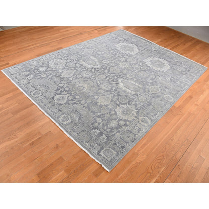 9'X12'4" Gray Silk With Textured Wool Hand Knotted Oushak Influence Rug