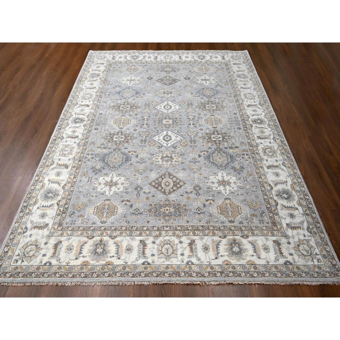 9'X12' Chrome Gray Organic Wool Karjihooz Design Hand Knotted Rug
