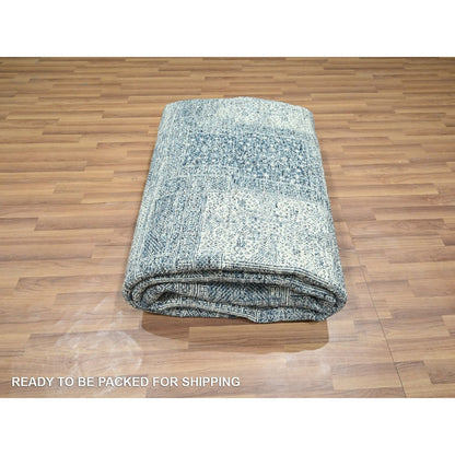 8'X10'1" Aegean Blue Garden Design Tone On Tone Hand Knotted All Wool Rug