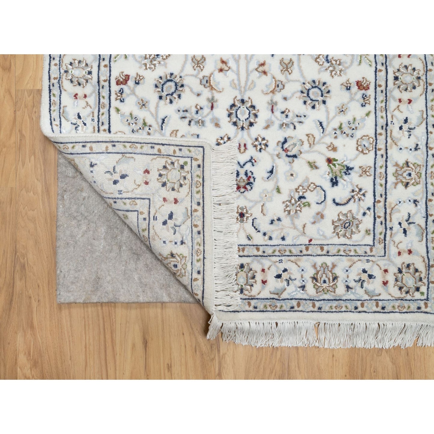 2'7"X12'2" White 250 Kpsi Wool And Silk Nain Hand Knotted Runner Rug