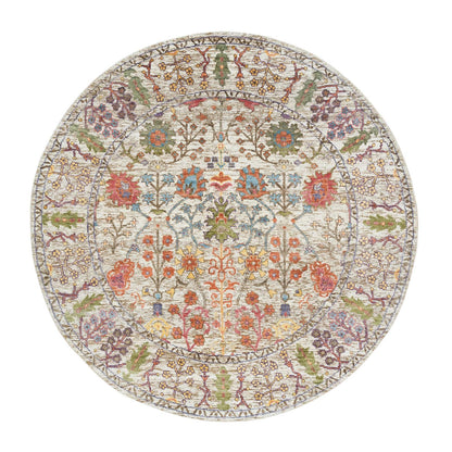 5'4"X5'4" Beige Hand Knotted Directional Vase Silk Textured Wool Rug