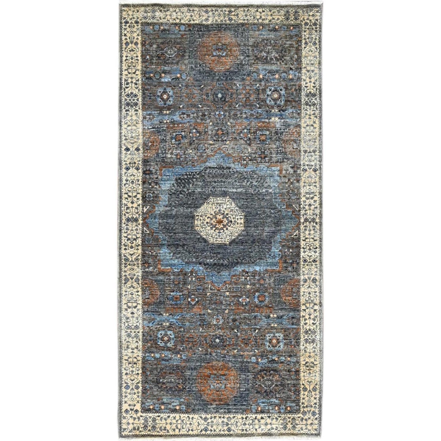 2'8"X5'8" Gray Mamluk Dynasty Hand Knotted All Wool Runner Oriental Rug