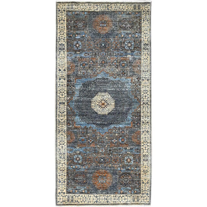 2'8"X5'8" Gray Mamluk Dynasty Hand Knotted All Wool Runner Oriental Rug
