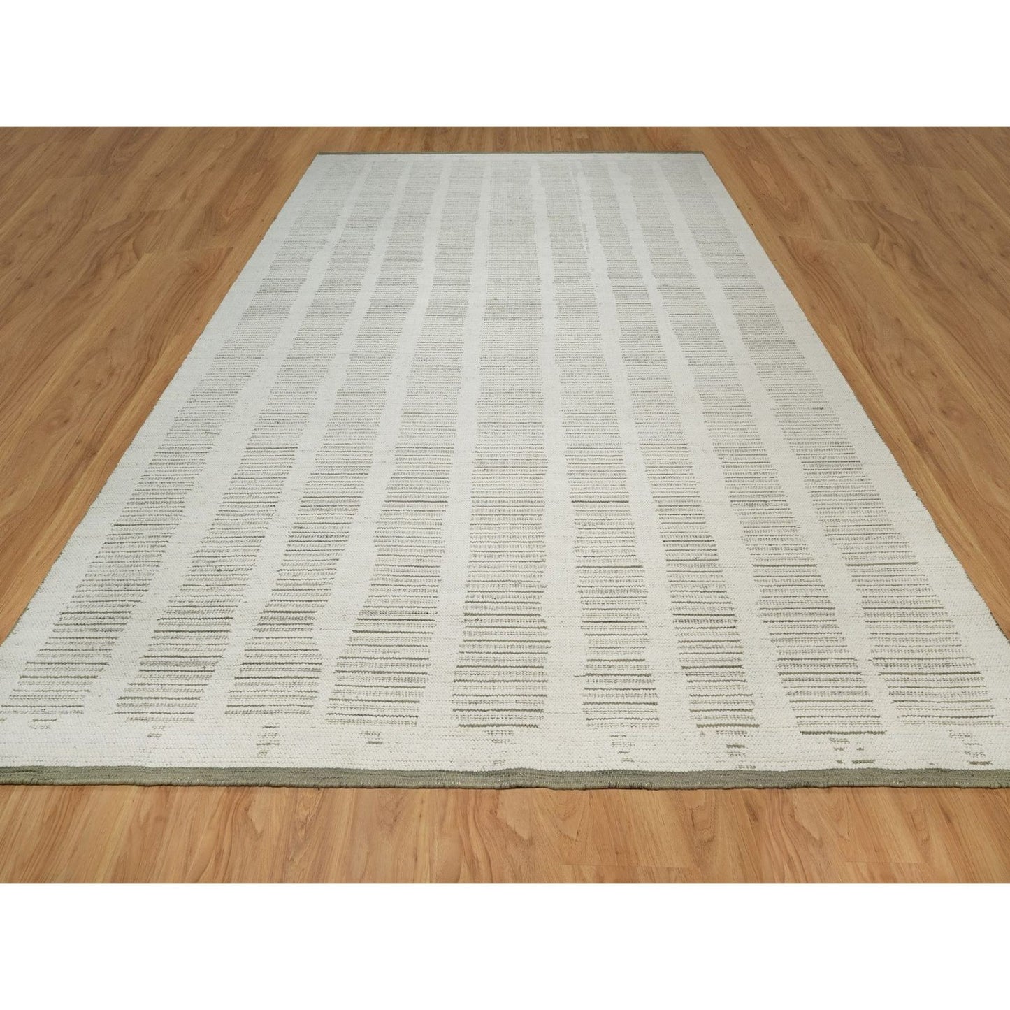 10'X14'1" Ivory Flat Weave With Pile Rug Undyed Natural Wool Hand Woven