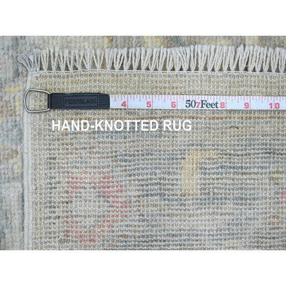 2'10"X15'9" White Hand Knotted Angora Oushak Leaf Design Wool Runner Rug