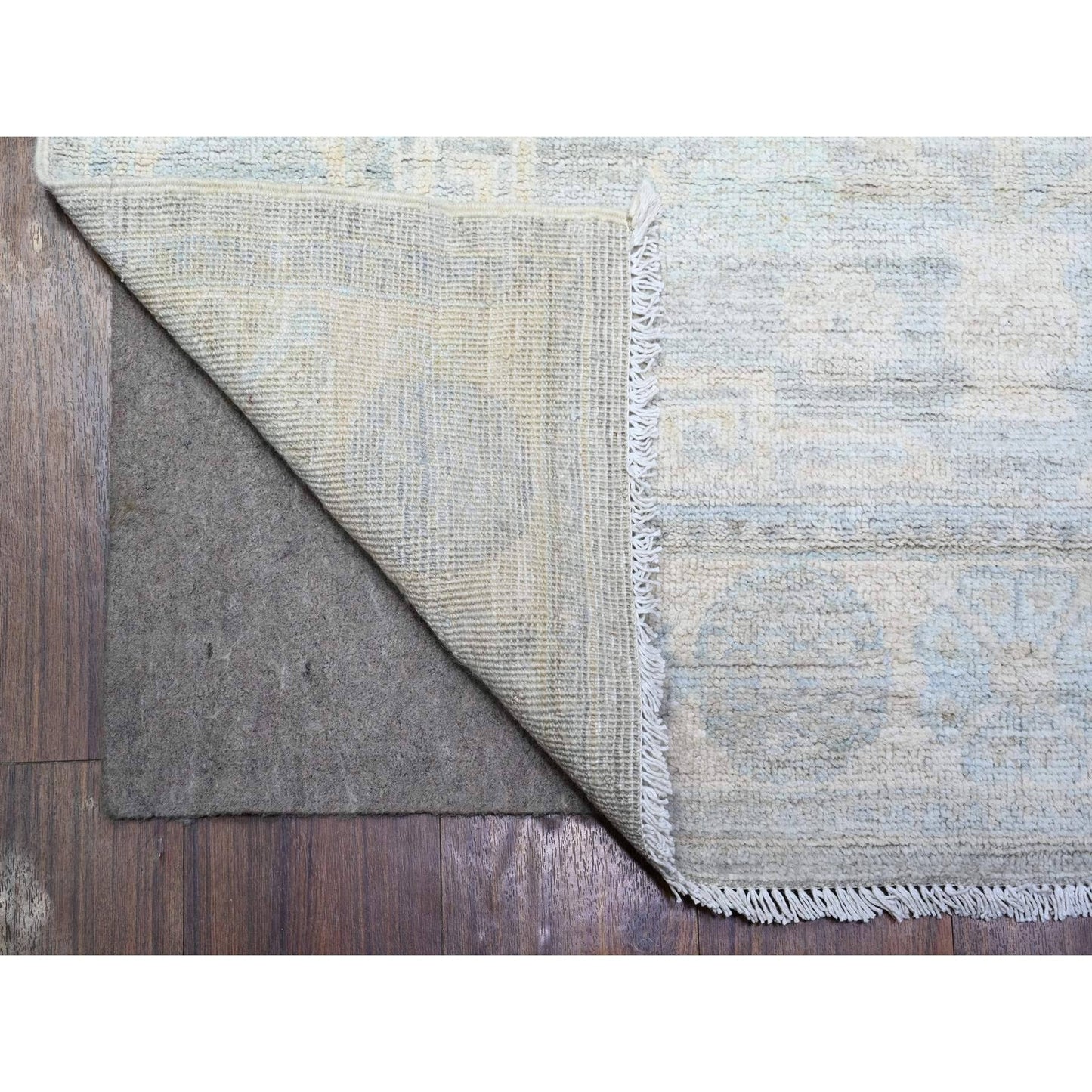 4'X12'2" Gray White Wash Peshawar Wool Hand Knotted Runner Oriental Rug