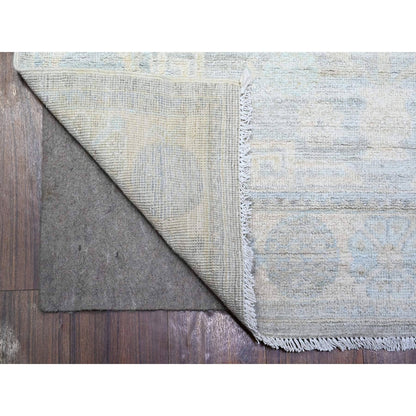 4'X12'2" Gray White Wash Peshawar Wool Hand Knotted Runner Oriental Rug