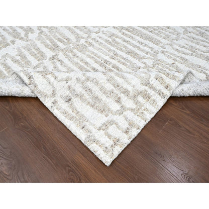 10'X13'10" Ivory Minimalist Swedish Design Hand Knotted Pure Wool Rug