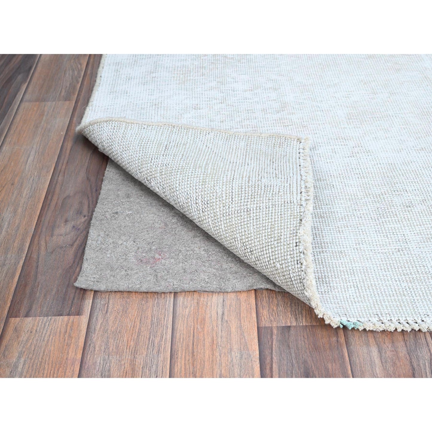 2'1"X5'10" Papyrus White Hand Knotted Wool White Wash Old Tebraz Runner Rug