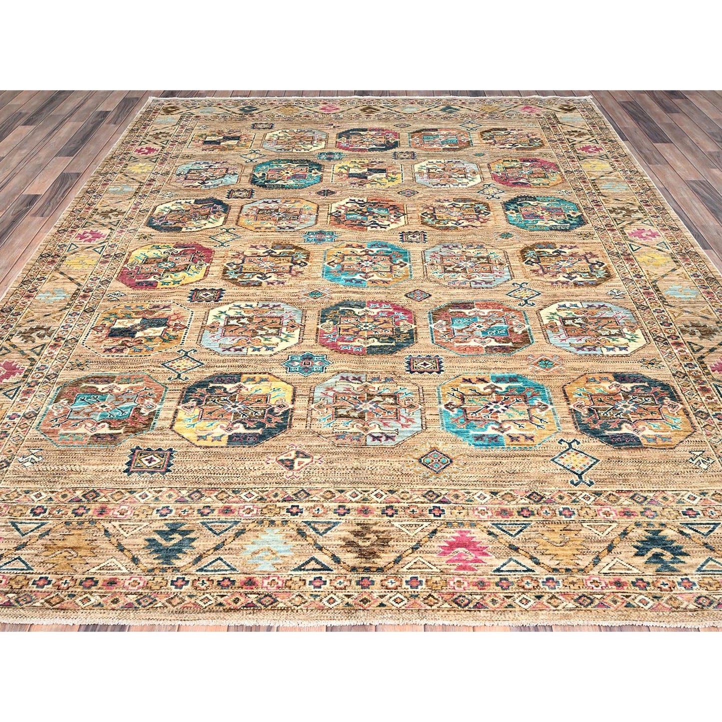 8'X10' Firewood Brown Soft Wool Afghan Ersari Design Hand Knotted Rug