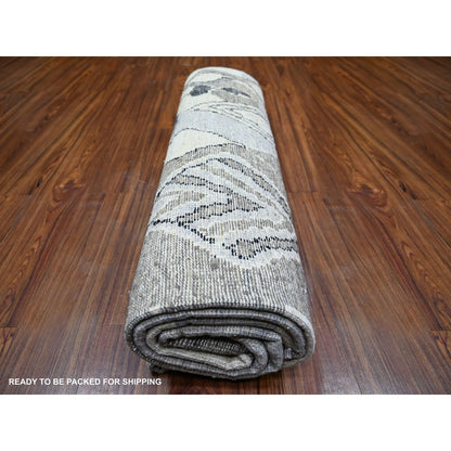 7'4"X9'6" Ivory Wool Hand Knotted Beni Ourain Moroccan Berber Design Rug