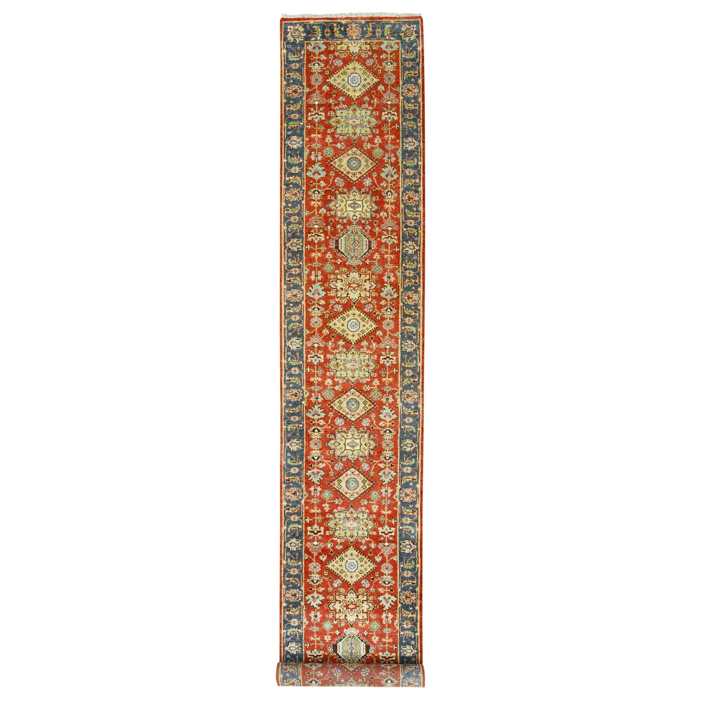 2'7"X15'10" Red Karjihooz Design Pure Wool Hand Knotted Xl Runner Rug