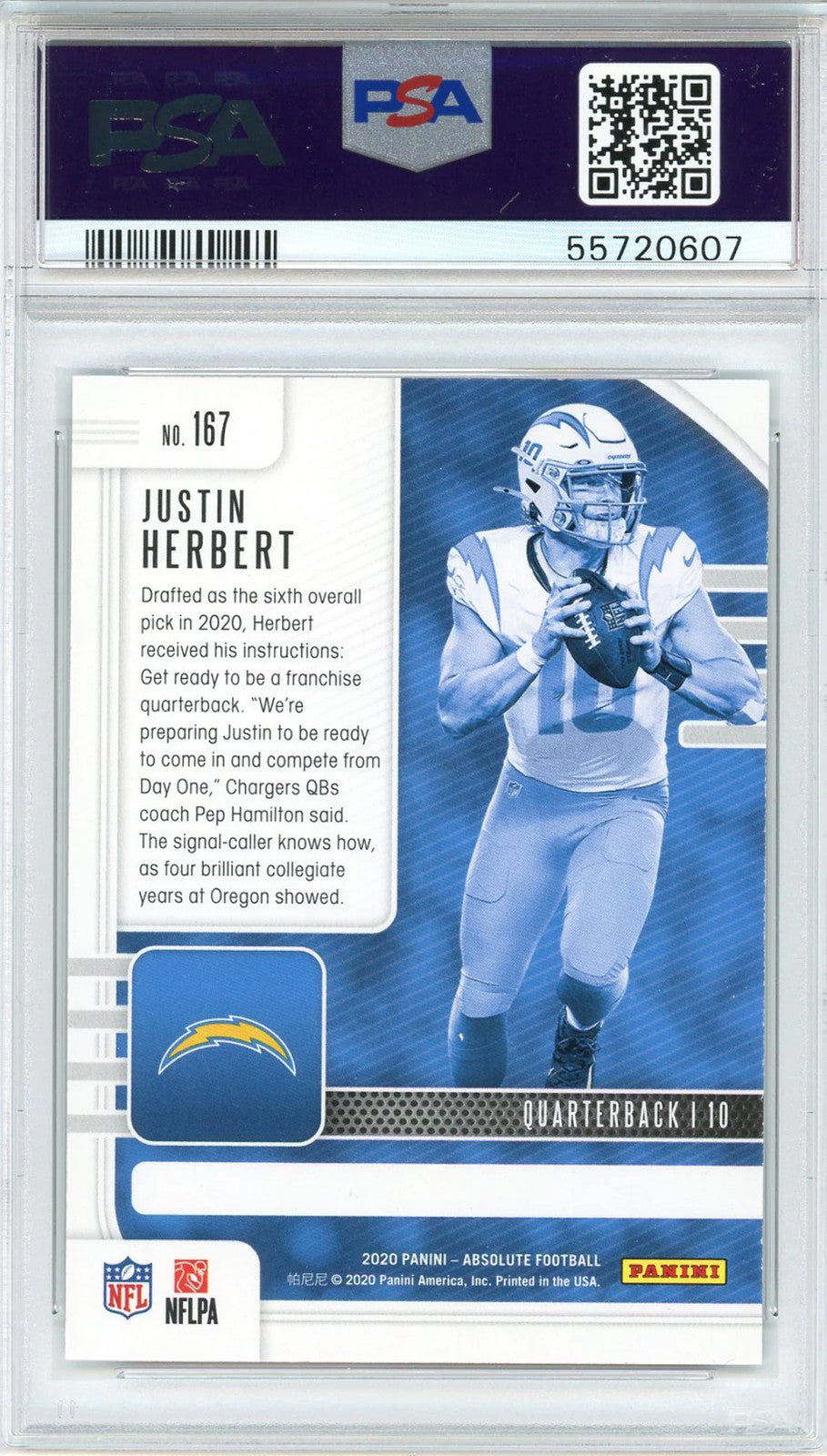 Justin Herbert 2020 Panini Absolute Rookie Card #167 (Psa)