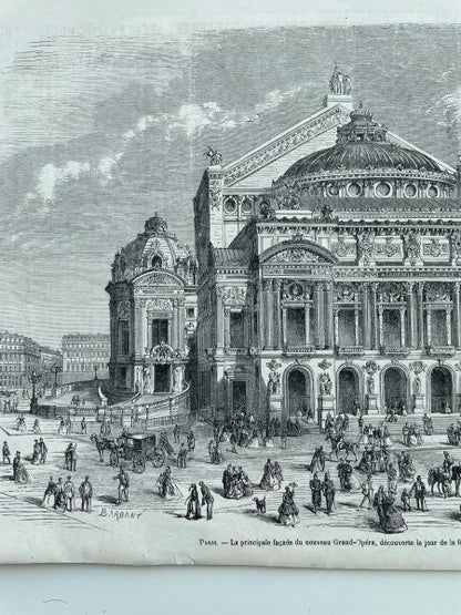 Paris Opera Garnier 1867 Original Wood Engraving Le Monde Illustr Paris Exposit