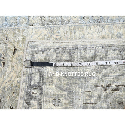 2'1"X3' Eggshell White, Hand Knotted, Pure Silk And Wool Oushak Mat Rug