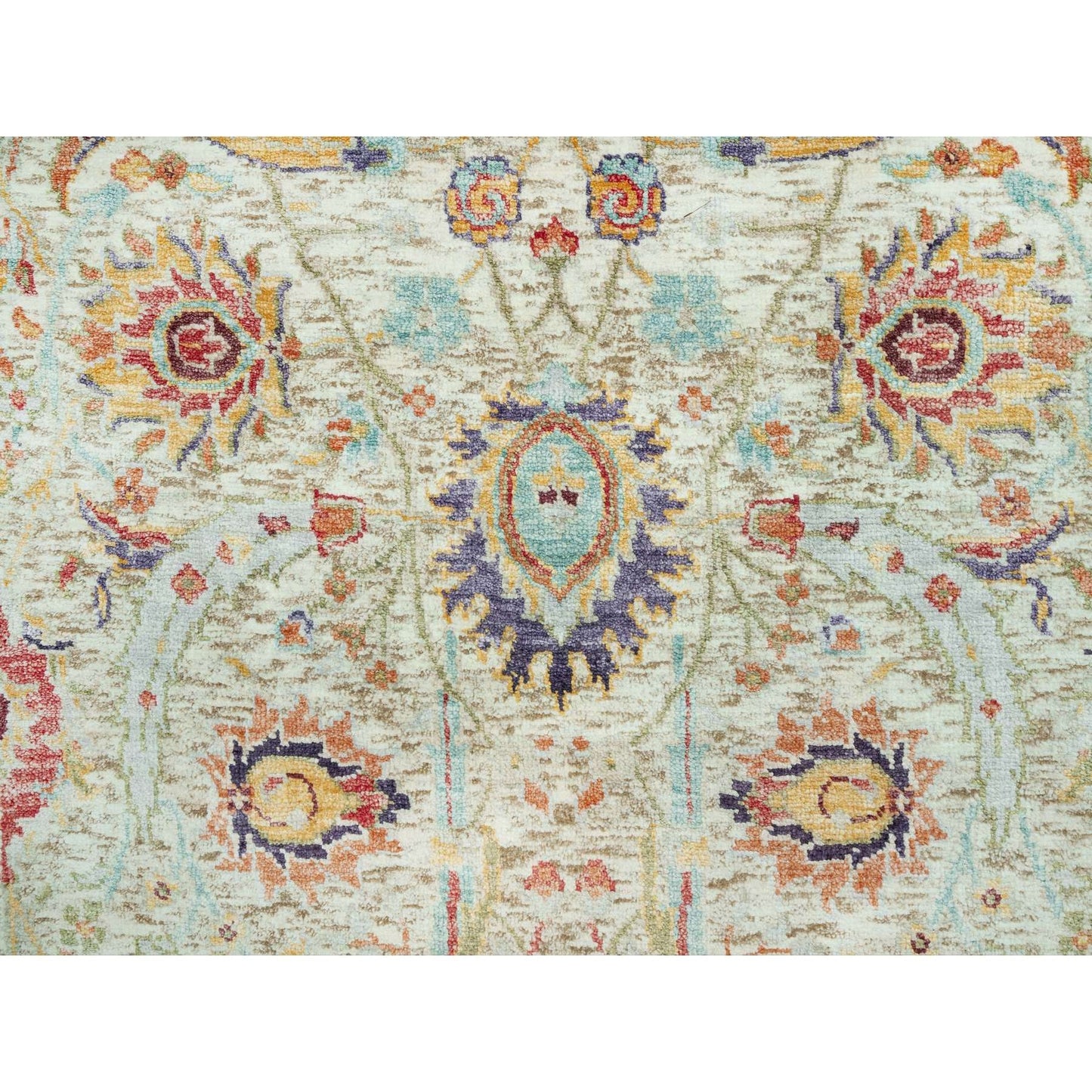 2'7"X18' Wimborne White Hand Knotted Wool And Silk Sickle Design Rug