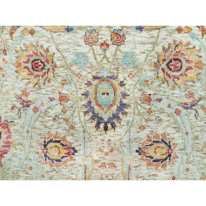 2'7"X18' Wimborne White Hand Knotted Wool And Silk Sickle Design Rug